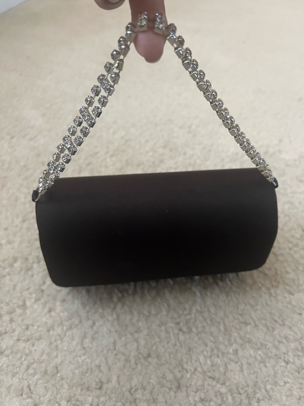 Black Rhinestone-Handle Evening Clutch - Unbranded